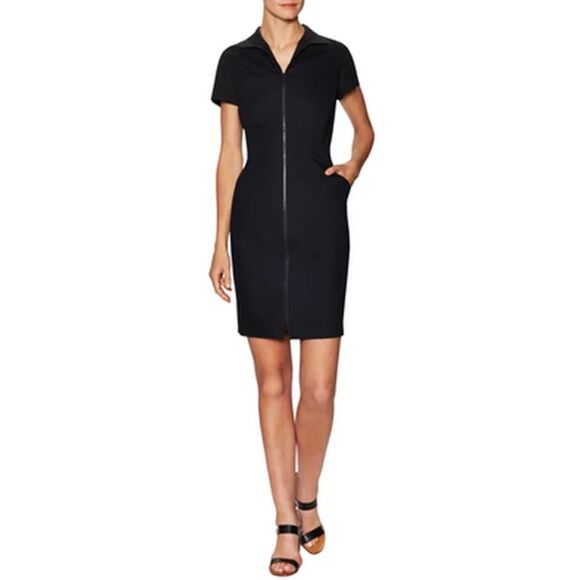 NWOT Lafayette 148 New York Camber Textured Front Zip Dress in Black Size 0 - Picture 2 of 11